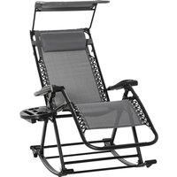 Outsunny Garden Rocking Chair Folding Recliner Outdoor Adjustable Sun Lounger Rocker Zero-Gravity Seat with Headrest Side Holder Patio Deck - Grey