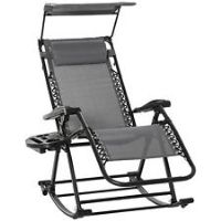 Outsunny Folding Recliner Chair Outdoor Lounge Rocker ZeroGravity Seat, Grey