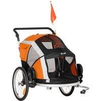 PawHut Dog Bike Trailer 2-in-1 Pet Stroller for Large Dogs - Orange