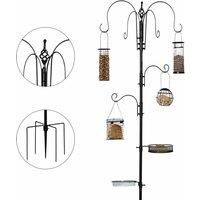 Pawhut Bird Feeding Station Kit Wild Bird Feeder Pole With 6 Hooks 4 Prong Bases - Black