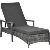 Patio Dual Rattan Wicker Single Sun Lounger w/ 4-Level Adjustable Headrest