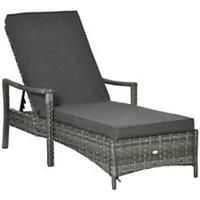 Outsunny Patio Dual Rattan Wicker Sun Lounger w/ 4Level Adjustable Headrest