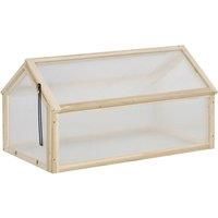 Outsunny Wooden Cold Frame Greenhouse Garden Polycarbonate Grow House with Openable Top for Flowers, Vegetables, Plants, 90 x 52 x 50cm, Natural