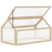 Outsunny Wooden Cold Frame Greenhouse Garden Polycarbonate Grow House, Natural