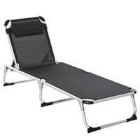 Outsunny Folding Outdoor Reclining Sun Lounger Chair Aluminium Frame Black