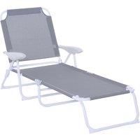 Outsunny Reclining Lounge Chair with 4-Level Adjustable Backrest Folding Sun Beach Lounger for Patio Garden Silver