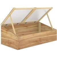 Outsunny Wooden Cold Frame Greenhouse Garden Polycarbonate Grow House with Independent Openable Top Covers for Flowers, Vegetables, Plants, 100 x 50 x 36 cm, Natural