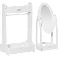 Kids Clothes Rail and 360° Rotation Free Standing Full Length Mirror Set White