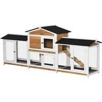 PawHut 2 Tier Wooden Rabbit Hutch, Guinea Pig Cage, Bunny Run, Small Animal House with Double Side Run Boxes, Slide-out Tray, Ramp, 230 x 53 x 93.5cm