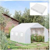 Outsunny Walk In Greenhouse Cover Replacement Reinforced Gardening Plant Growhouse Cover with Zipper Door and 6 Roll Up Windows, 4.5 x 3 x 2m, White, COVER ONLY