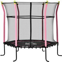 HOMCOM 5.3FT / 64 Inch Kids Trampoline Mini Indoor/Outdoor Bouncer Jumper with Enclosure Net Elastic Thick Padded Pole Gift for Child Toddler Age 3-10 Years Old Pink