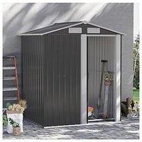 Outsunny 5ft x 4ft Outdoor Storage Shed, Tool Storage Shed with Sliding Door, Sloped Roof and Floor Foundation for Garden, Backyard, Patio, Lawn, Grey