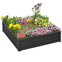 Outsunny Raised Garden Bed Metal Patio Backyard Flower Vegetable Planter Grey