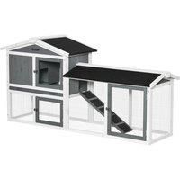 PawHut 2 Tier Wooden Rabbit Hutch, Guinea Pig Cage, Bunny Run, Small Animal House with Run Box, Slide-out Tray, 175.8 x 52 x 85.5cm, White