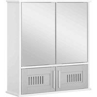 kleankin Bathroom Mirror Cabinet, Wall Mounted Storage Cupboard with Double Doors and Adjustable Shelf, Bathroom Organizer, Grey