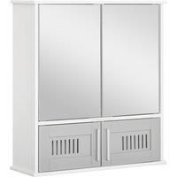 kleankin Bathroom Mirror Cabinet, Wall Mounted Storage Cupboard with Double Doors and Adjustable Shelf, Bathroom Organizer, Grey