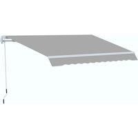 Outsunny 4x2.5m Retractable Manual Awning Aluminium Window Door Sun Shade Canopy with Fittings and Crank Handle Light Grey