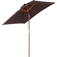 Outsunny 2m x 1.5m Patio Parasol Garden Umbrellas Sun Umbrella Bamboo Sunshade Canopy Outdoor Backyard Furniture Fir Wooden Pole 6 Ribs Tilt Mechanism - Coffee