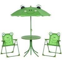 Outsunny 4Pc Foldable Patio Kids Metal Picnic Table With Frog Umbrella  Green