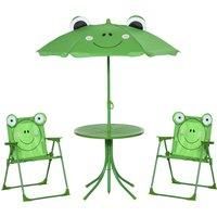 Kids Folding Picnic Table Chair Set Ladybug Pattern Outdoor w/ Parasol, Green