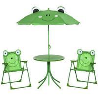 Outsunny Foldable Patio Kids Metal Picnic Table w/ Frog Umbrella Green 4-piece