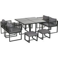 Outsunny 8 Seater Aluminium Garden Dining Cube Set w/ 4 Chairs 4 Footstools