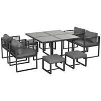 Outsunny 8 Seater Aluminium  Garden Dining Cube Set w/ 4 Chairs 4 Footstools