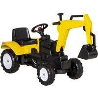 HOMCOM Ride-on Toy Pedal Digger Pretend Play Construction Car with Horn for Kids & Toodler, Yellow