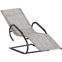 Outsunny Outdoor Sun Lounger with Headrest, Texteline Reclining Chaise Lounge Chair Rocking Chair for Garden, Balcony, Deck, Grey