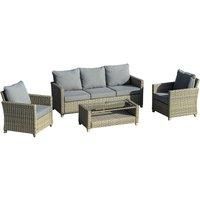Outsunny 4 Pieces Patio Wicker Sofa Set, Outdoor PE Rattan Sectional Conversation Aluminium Frame Furniture Set w/Padded Cushion & 2-Tier Tea Table, Brown