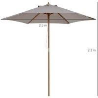 Outsunny 2.5M Wood Garden Parasol Sun Shade Patio Outdoor Wooden Umbrella Canopy - Grey