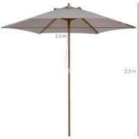 Outsunny 2.5M Wood Garden Parasol Sun Shade Patio Outdoor Wooden Umbrella Canopy - Grey