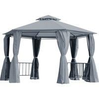 Outsunny Hexagon Gazebo Patio Canopy Party Tent Outdoor Garden Shelter w/ 2 Tier Roof & Side Panel - Grey