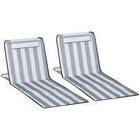 Outsunny 2 Pieces Outdoor Steel Reclining Chair Set W Pillow Grey