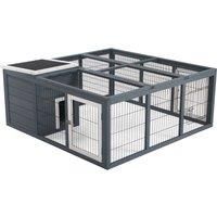 PawHut Rabbit Hutch Small Animal House Ferret Bunny Cage Duck House Rabbit Hideaway Chinchilla Cage Backyard with Openable Main House & Run Roof