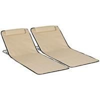 Outsunny 2 Pieces Outdoor Beach Mat Steel Reclining Chair Set w/ Pillow Beige