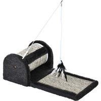 PawHut Cat Scratcher, Sisal Cat Scratching Board Mat Pad with Roller, Feather Toy, 44 x 24 x 16 cm, Grey