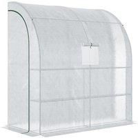 Outsunny Walk-In Lean to Wall Greenhouse with Windows and Doors 2 Tiers 4 Wired Shelves 200L x 100W x 215Hcm White