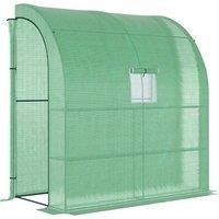 Outsunny Walk-In Lean to Wall Greenhouse with Windows and Doors 2 Tiers 4 Wired Shelves 200L x 100W x 215Hcm Green