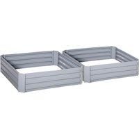Outsunny Set of 2 Raised Garden Bed, Elevated Planter Box with Galvanized Steel Frame for Growing Flowers, Herbs, 1m x 1m x 0.3m