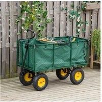 Outsunny Large 4 Wheel Heavy Duty Garden Cart Truck Trolley Wheelbarrow with Handle and Metal Frame - Green