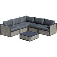 Outsunny 5-Seater Patio Rattan Garden Sofa Set w/ Padded Cushion & Coffee Table, Grey
