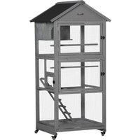 PawHut Bird Cage Mobile Wooden Aviary House for Canary Cockatiel Parrot with Wheel Perch Nest Ladder Slide-out Tray 86 x 78 x 180cm Dark Grey