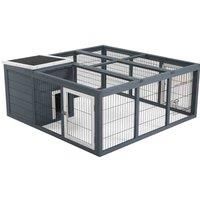 PawHut Rabbit Hutch Guinea Pig Run House Small Animal Bunny Cage Duck House Hideaway Chinchilla Cage Outdoor Indoor with Openable Roof Grey 123x120x52cm