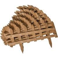 Outsunny Pack of 12 Wooden Border Fences, Garden Fixed Picket Fence for Lawn Edging, Flowerbed, Brown