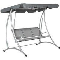 Outsunny 3 Seat Metal Fabric Backyard Balcony Patio Swing Chair W/ Canopy Grey