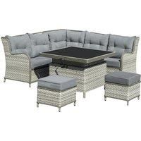Outsunny 5-Seater Patio PE Rattan Garden Sofa Set, Wicker Sectional Conversation Aluminum Frame Furniture w/ Cushion, Grey