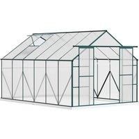 Outsunny 8 x 12ft Aluminium Greenhouse Polycarbonate Walk-in Garden Greenhouse Kit with Adjustable Roof Vent, Double Sliding Door, Rain Gutter and Foundation, Clear