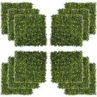 Outsunny 12pc Artificial Boxwood Grass with Flowers Wall Panels (50cm x 50cm)