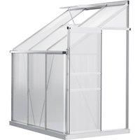 Outsunny 6 x 4ft Lean to Wall Polycarbonate Greenhouse Aluminium Walk-in Garden Greenhouse with Adjustable Roof Vent, Rain Gutter and Sliding Door, Clear